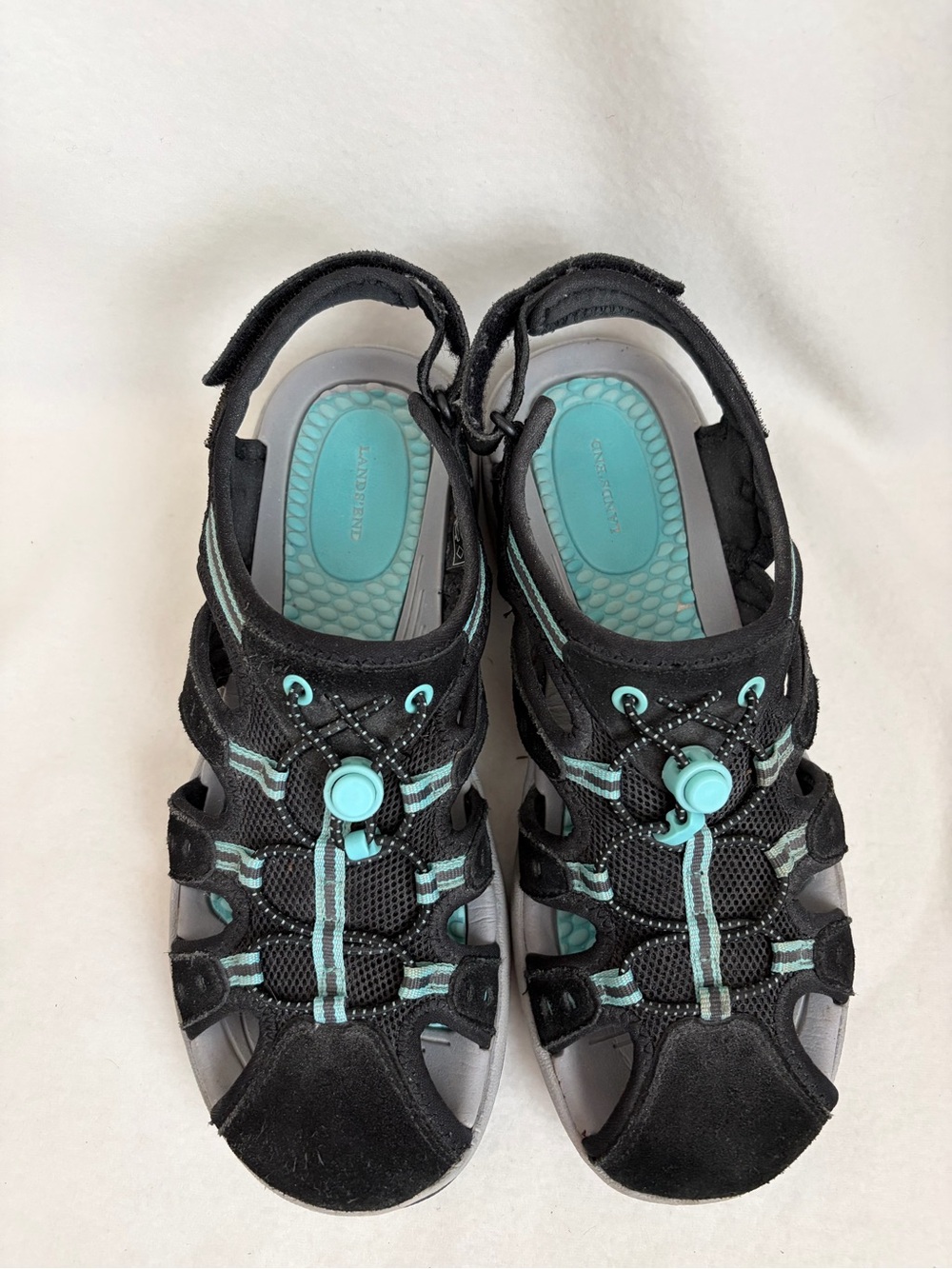 Lands' End Black and Teal Closed-Toe Sport Sandals - Picture 3 of 6